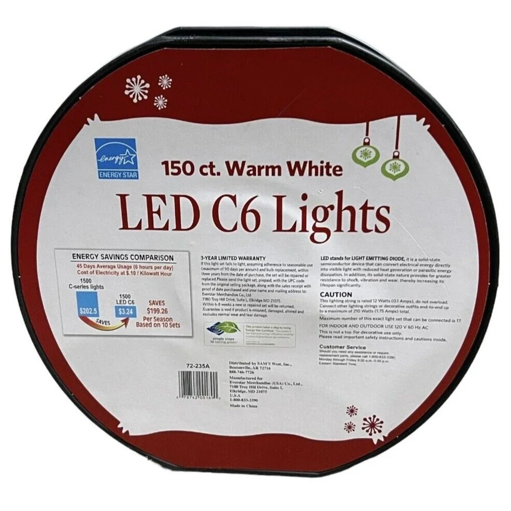 New Energy star 150 ct Warm white Led C6 Lights.